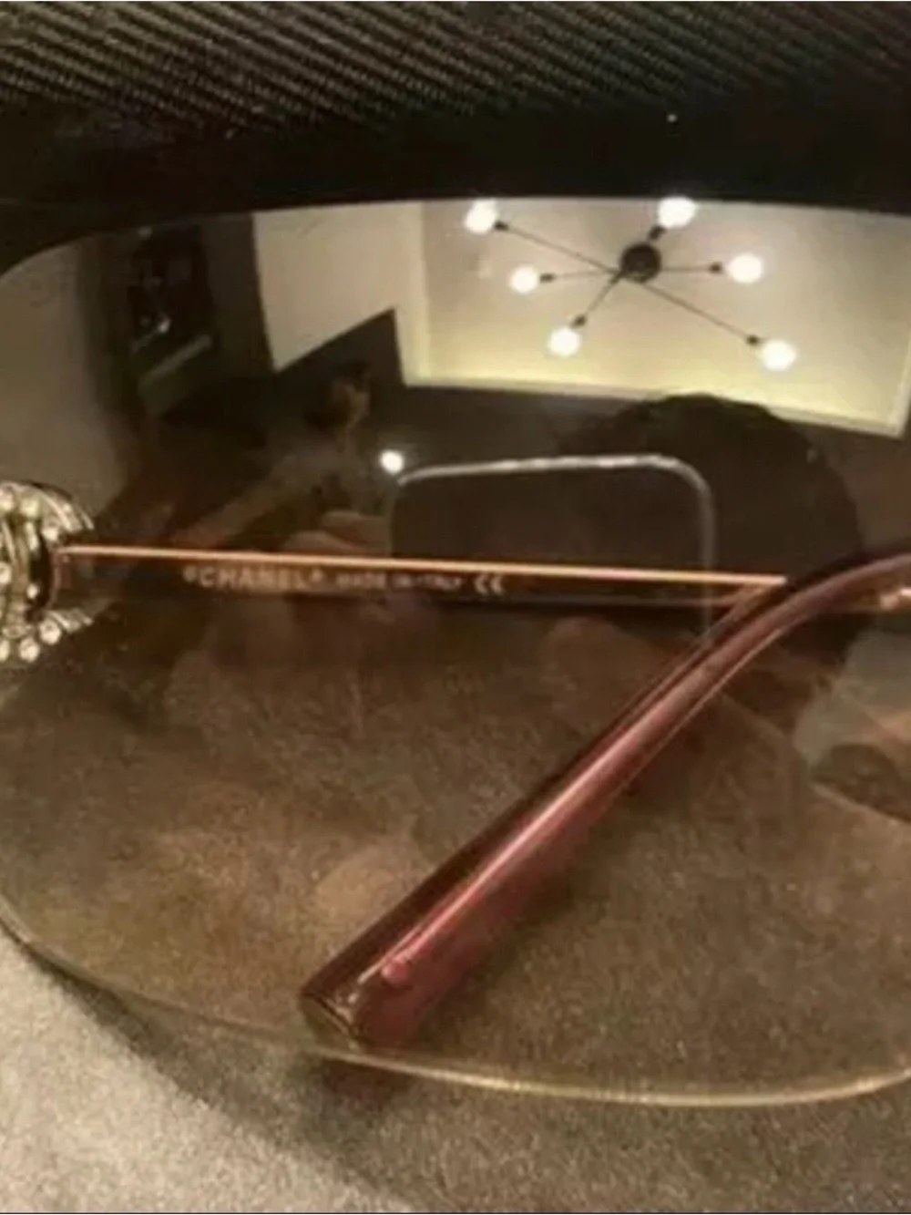 CHANEL Silver Temple Rimless Sunglasses with Pink Gradient Lenses